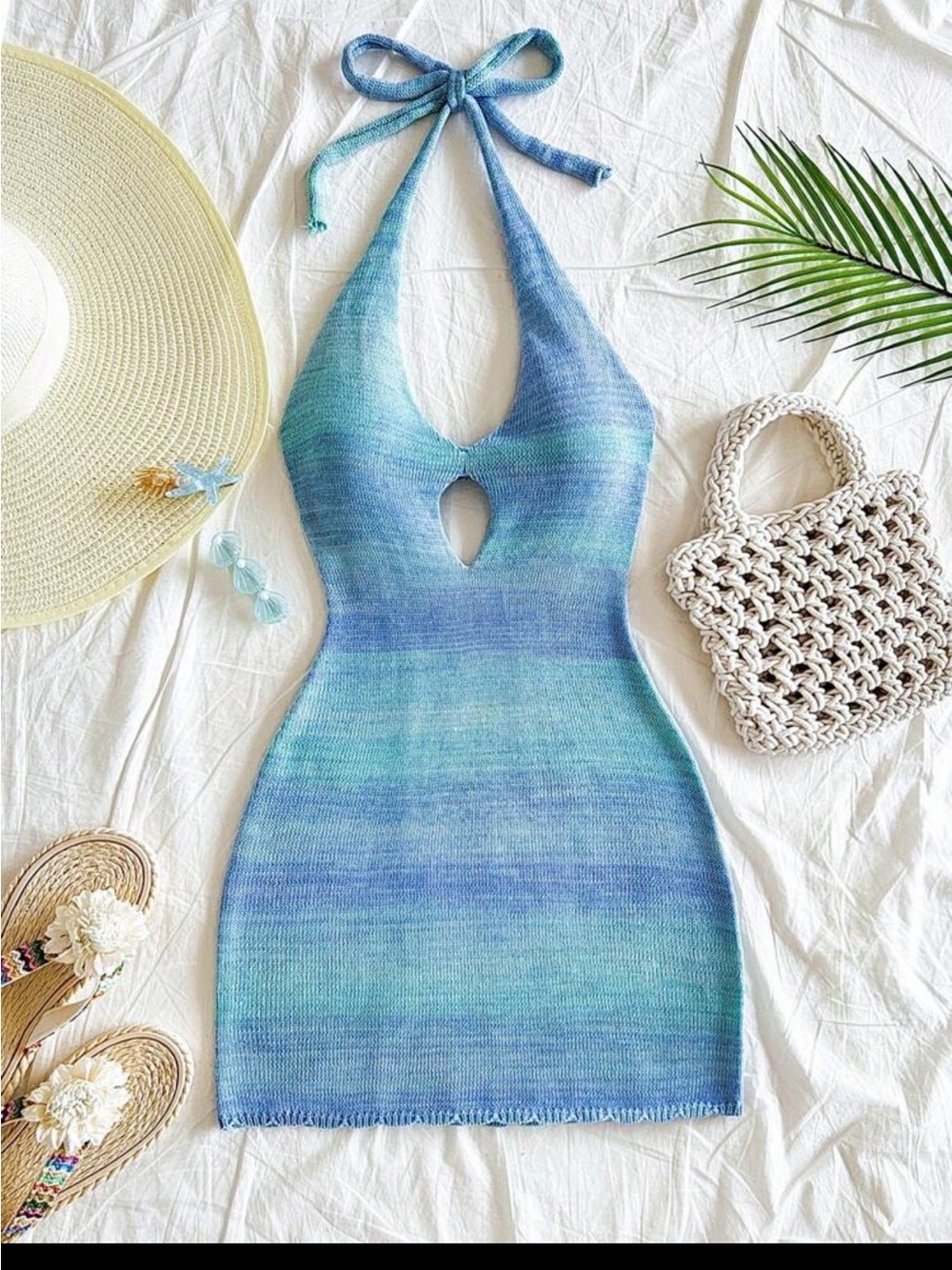 SHEIN Blue-Green Gradient Halter Mini Dress